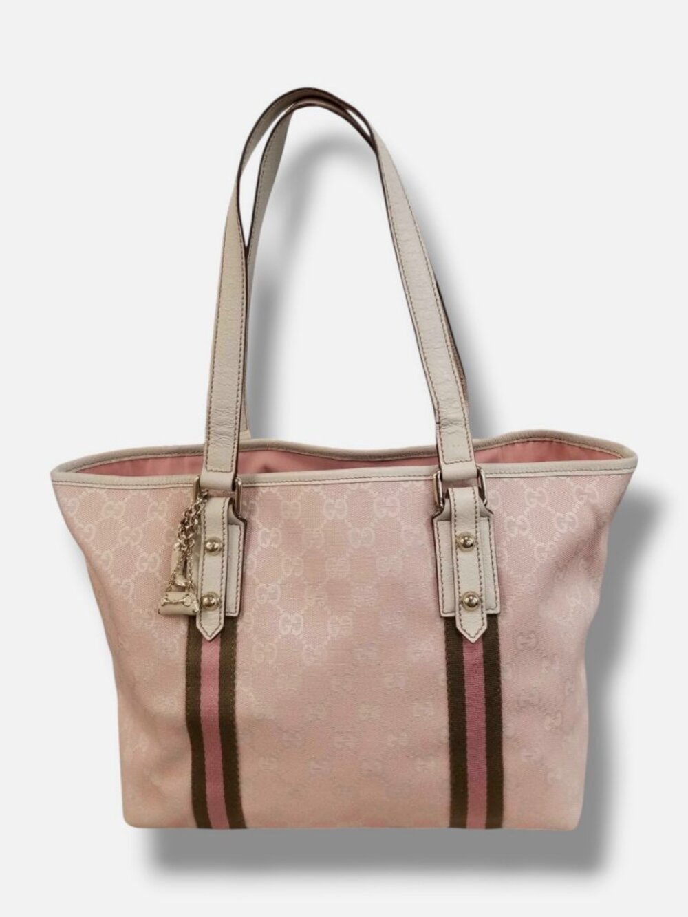 Gucci Women Pink Jolicoeur GG Logo Canvas Shoulder Monogram Tote Bag